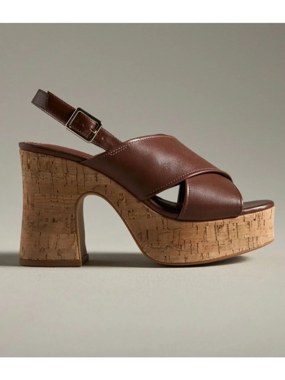 Anthropologie Brown Cross-Strap Woven Platform Sandals Size EU 40 US 9-9.5